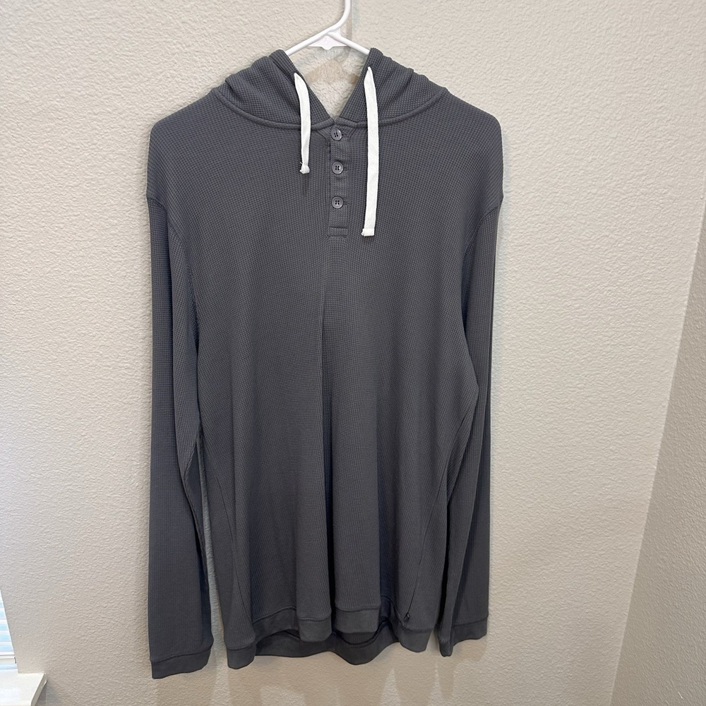 Free Fly Bamboo Waffle Knit Henley Hoodie L Gray Adventure Performance Outdoor